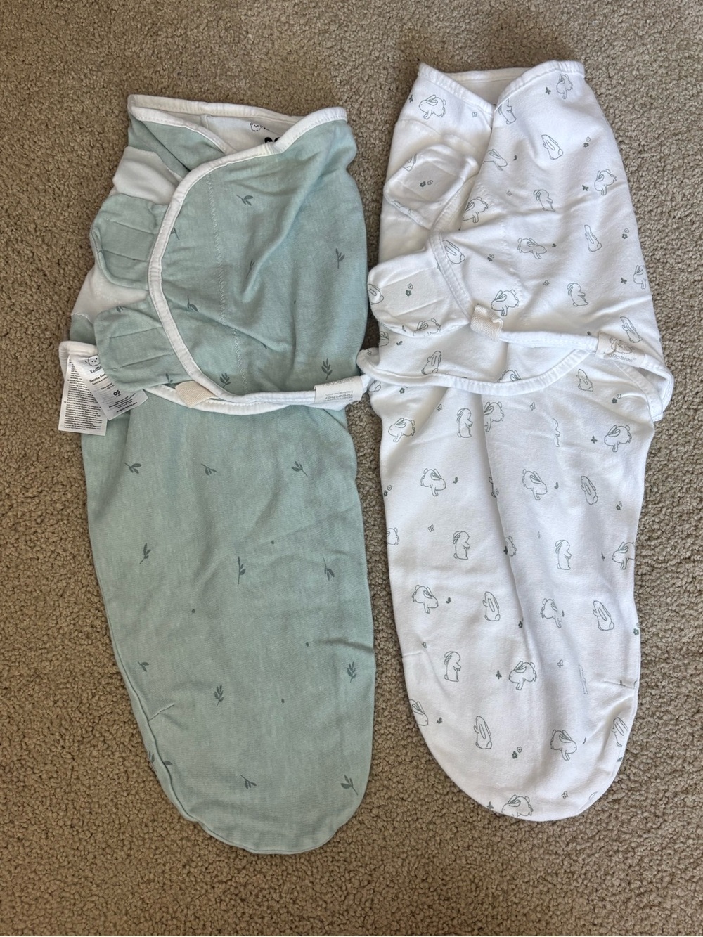 KeaBabies Baby Swaddle Sacks - Mint Green and White- 0-3 Months